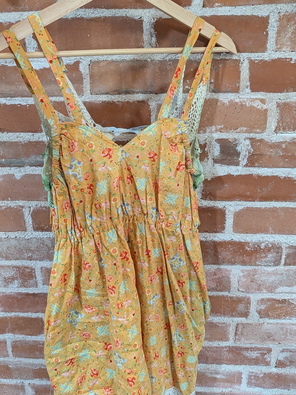 Vintage Mustard Yellow Floral Camisole with Lace Trim (Handmade)